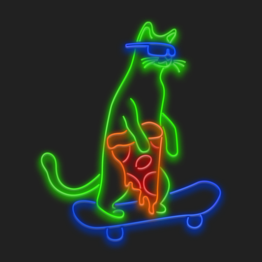 Pizza Cat Skateboarding en Neón LED